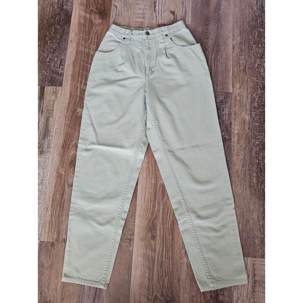 Eddie Bauer Vintage High Waisted Pleated Jeans Sage Green Cotton Tapered Size 8